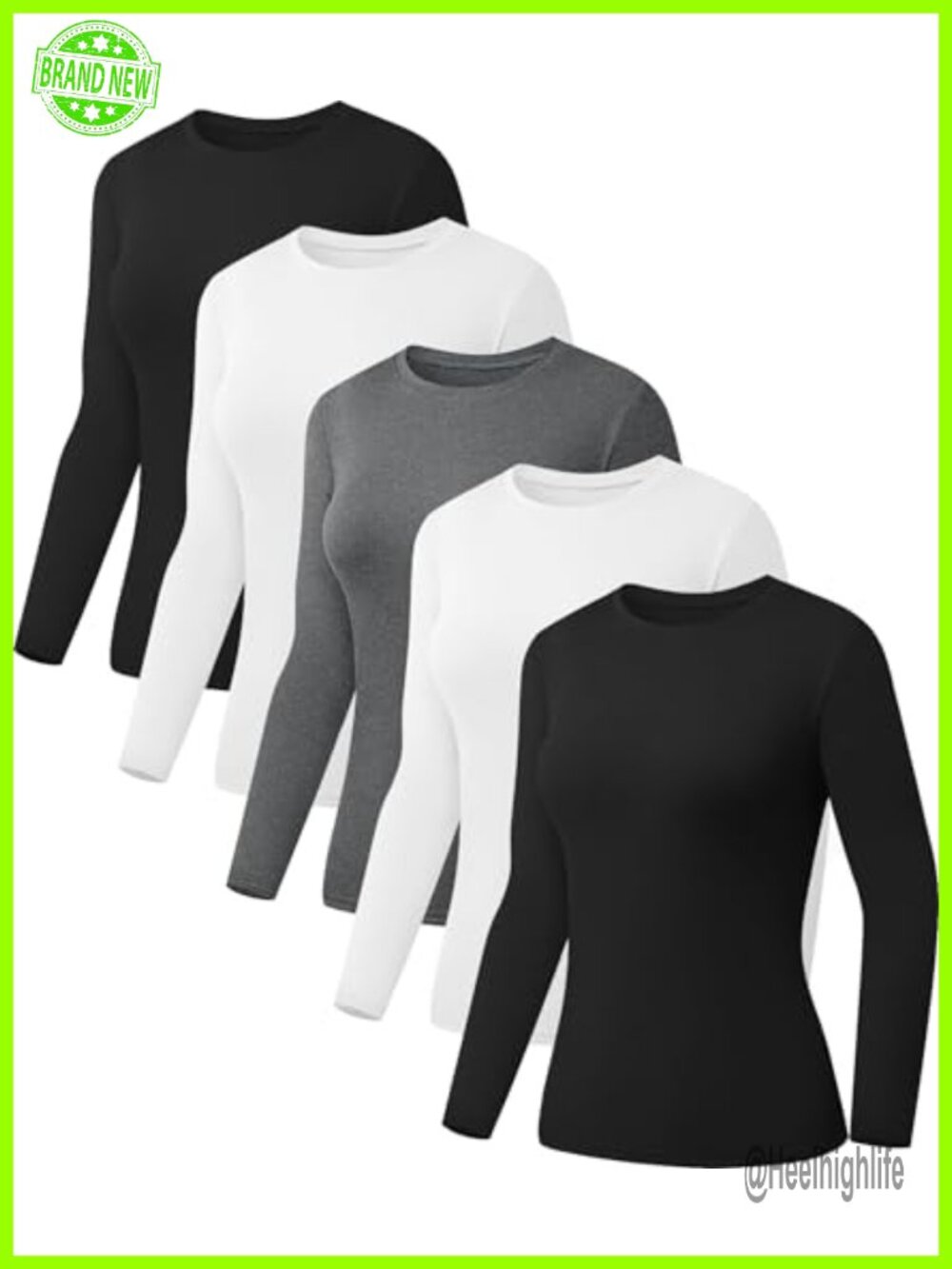 5 Pack Womens Long Sleeve Crew Neck Slim Fit Tops Layering Tees